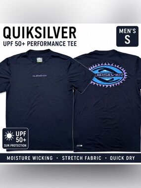 Quiksilver UPF 50+ Surf Tee Shirt Navy Logo Performance Men’s S